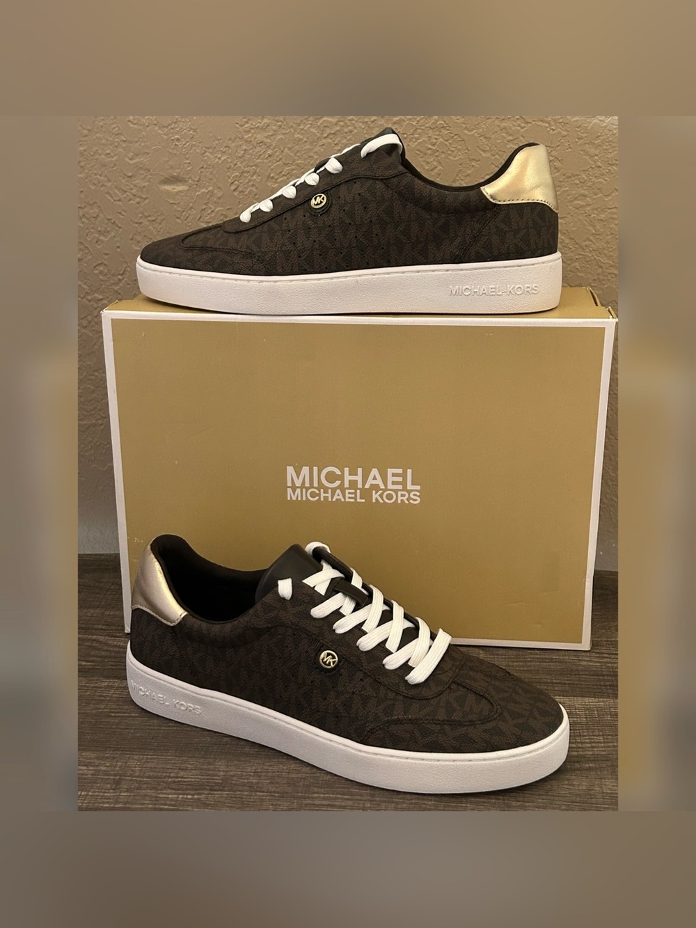 Michael Kors Scotty MK Logo Print Sneakers Brown Color Women’s Size-9.5M